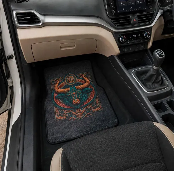 Polyester_Anti-Slip_Rubber_Black_Bull_Print_Car_Floor_Mat_Pack_Of_2