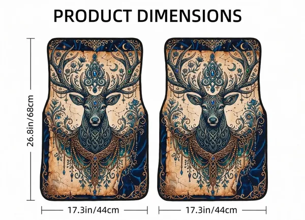 Polyester_Anti-Slip_Rubber_Multicolor_Deer_Print_Car_Floor_Mat_Pack_Of_2