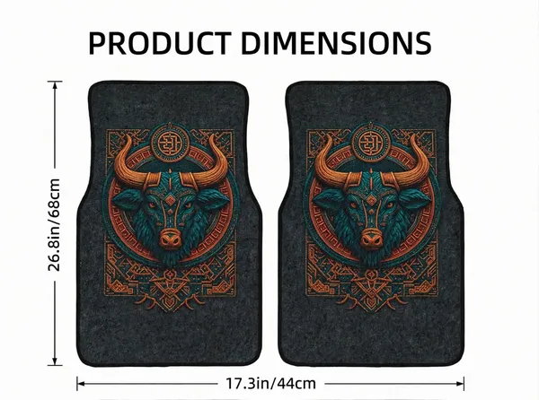 Polyester_Anti-Slip_Rubber_Black_Bull_Print_Car_Floor_Mat_Pack_Of_2