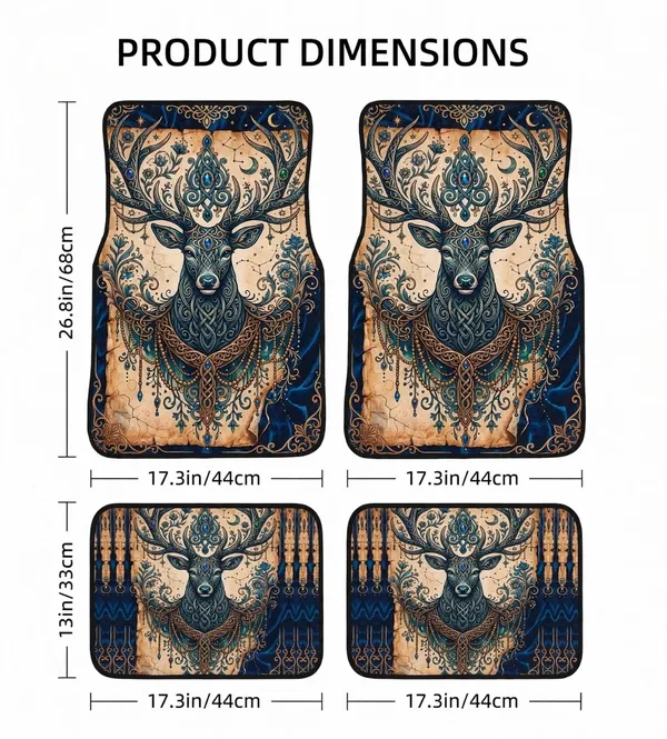 Polyester_Anti-Slip_Rubber_Multicolor_Deer_Print_Car_Floor_Mat_Pack_Of_4