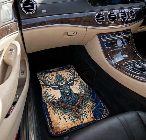 Polyester_Anti-Slip_Rubber_Multicolor_Deer_Print_Car_Floor_Mat_Pack_Of_4