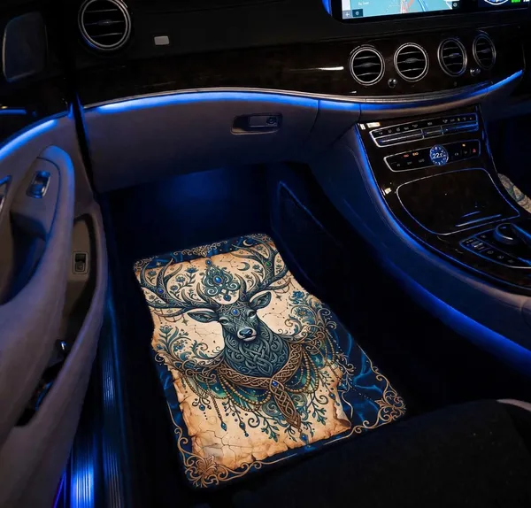 Polyester_Anti-Slip_Rubber_Multicolor_Deer_Print_Car_Floor_Mat_Pack_Of_4
