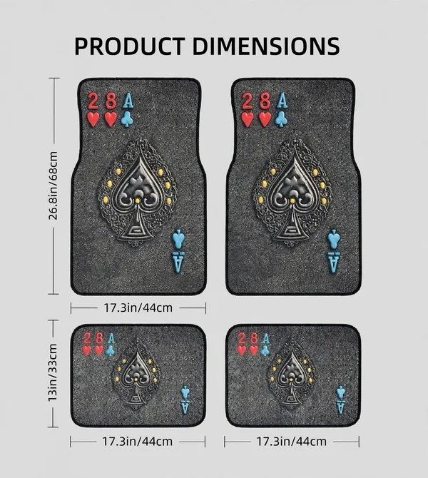 Polyester_Anti-Slip_Rubber_Black_Playing_Card_Print_Car_Floor_Mat_Pack_Of_4