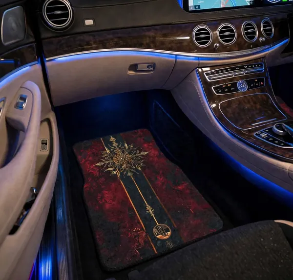 Polyester_Anti-Slip_Rubber_Red_Gold_Pattern_Car_Floor_Mat_Pack_Of_4