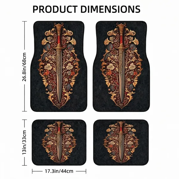 Polyester_Anti-Slip_Rubber_Black_Sword_Print_Car_Floor_Mat_Pack_Of_4