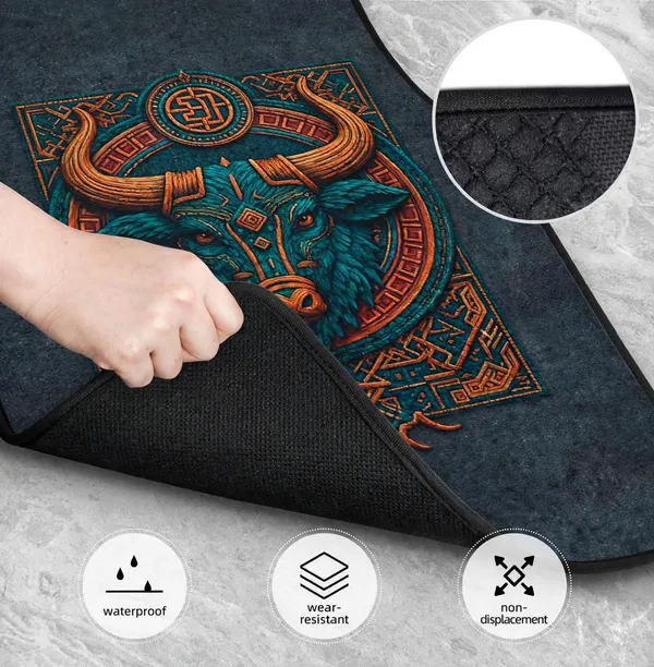 Polyester_Anti-Slip_Rubber_Black_Bull_Print_Car_Floor_Mat_Pack_Of_2