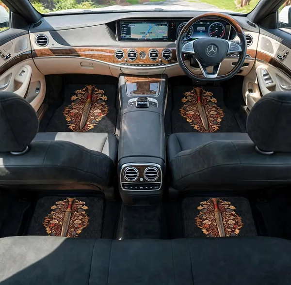 Polyester_Anti-Slip_Rubber_Black_Sword_Print_Car_Floor_Mat_Pack_Of_4