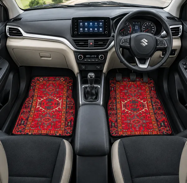 Polyester_Anti-Slip_Rubber_Red_Patterned_Car_Floor_Mat_Pack_Of_2