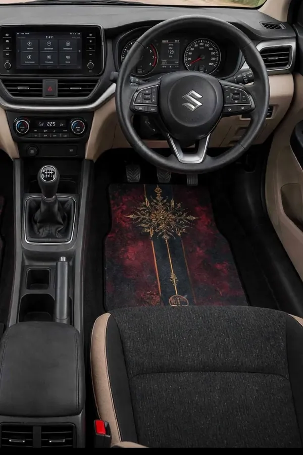 Polyester_Anti-Slip_Rubber_Red_Black_Printed_Car_Floor_Mat_Pack_Of_2