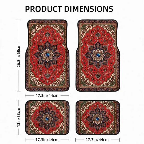 Polyester_Anti-Slip_Rubber_Persian_Print_Red_Car_Floor_Mat_Set_Of_4