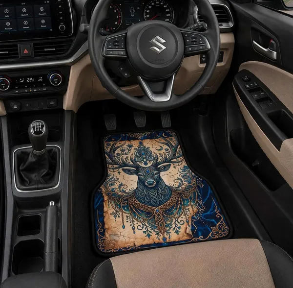 Polyester_Anti-Slip_Rubber_Multicolor_Deer_Print_Car_Floor_Mat_Pack_Of_2