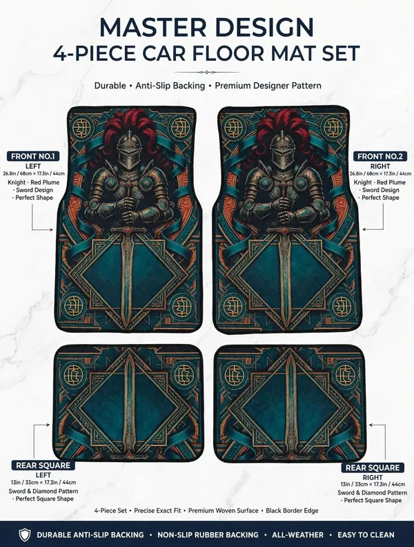 Polyester_Anti-Slip_Rubber_Multicolor_Knight_Print_Car_Floor_Mat_Pack_Of_4