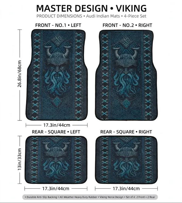 Polyester_Anti-Slip_Rubber_Black_Viking_Print_Car_Floor_Mat_Pack_Of_4