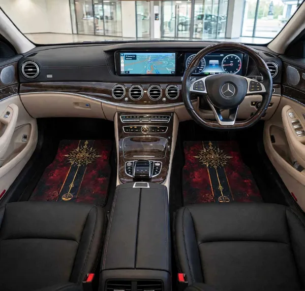 Polyester_Anti-Slip_Rubber_Red_Gold_Pattern_Car_Floor_Mat_Pack_Of_4