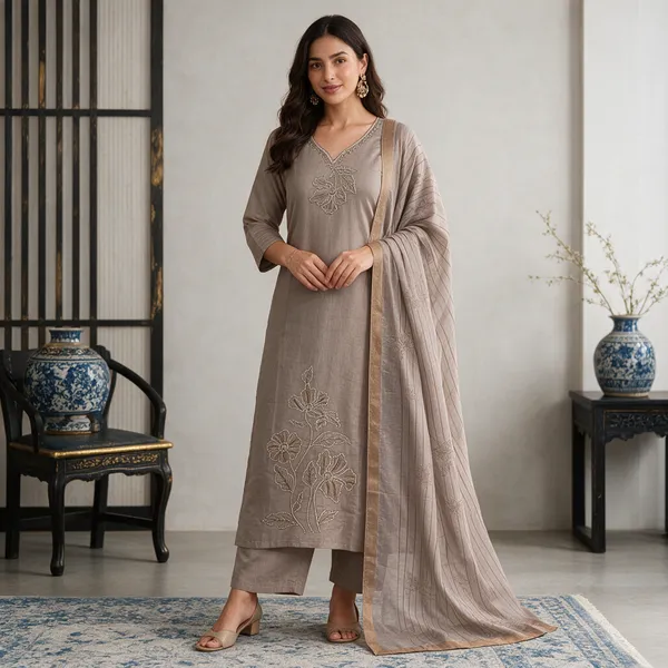 Taupe_Cotton_Straight_Embroidered_Kurta_Set_For_Women