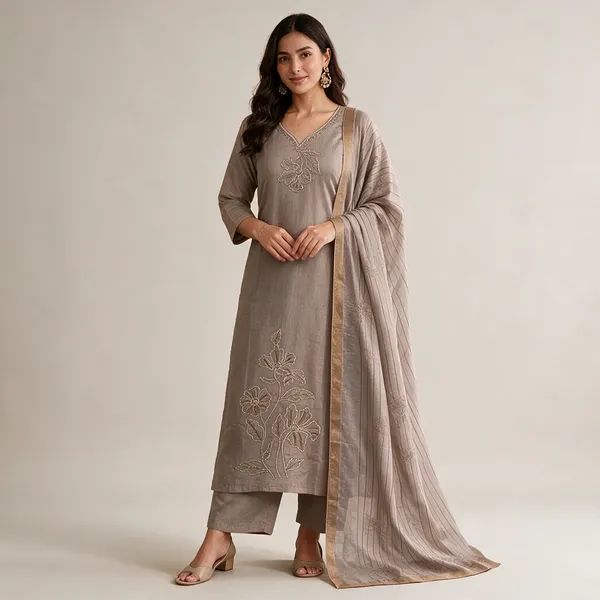 Taupe_Cotton_Straight_Embroidered_Kurta_Set_For_Women