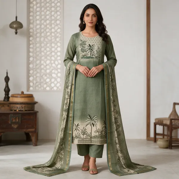 Green_Cotton_Straight_Printed_Kurta_Set_For_Women