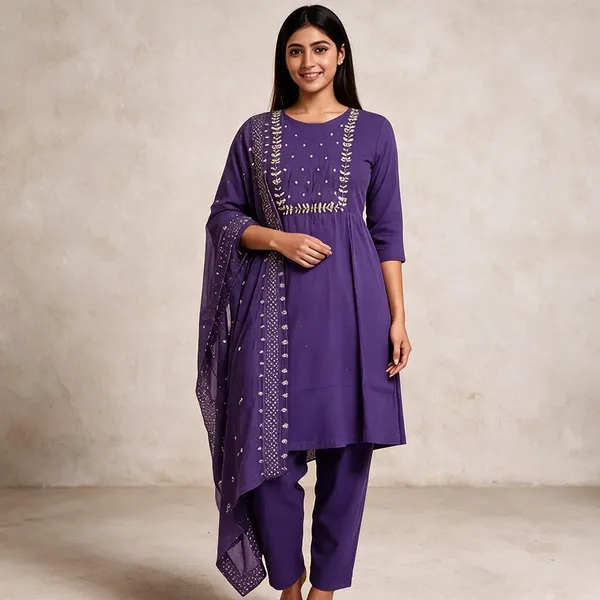 Purple_Cotton_Embroidered_Three-Piece_Kurta_Set_For_Women