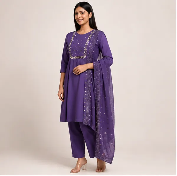 Purple_Cotton_Embroidered_Three-Piece_Kurta_Set_For_Women