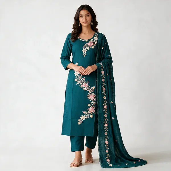 Teal_Cotton_Straight_Embroidered_Kurta_Set_For_Women