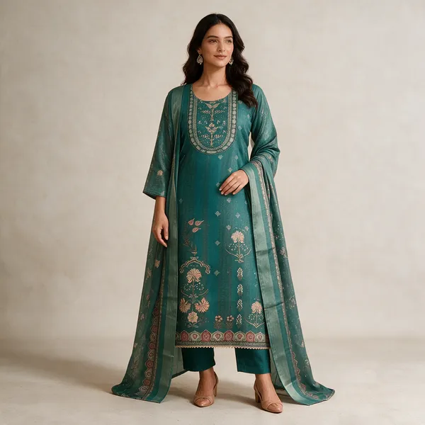 Teal_Cotton_Printed_Embroidered_Kurta_Set_For_Women