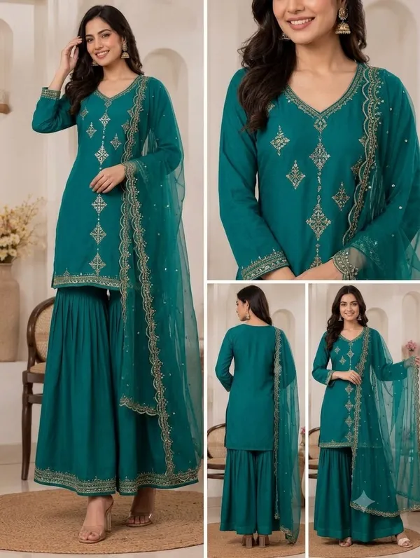 Teal_Embroidered_Anarkali_Suit_Set_For_Women