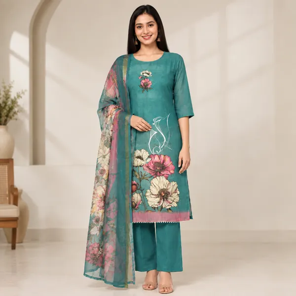 Teal_Cotton_Straight_Floral_Printed_Ethnic_Suit_Set_For_Women