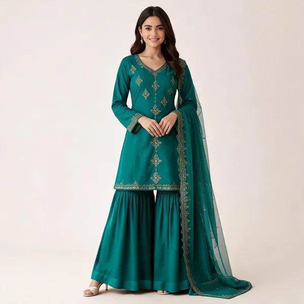 Teal_Embroidered_Anarkali_Suit_Set_For_Women