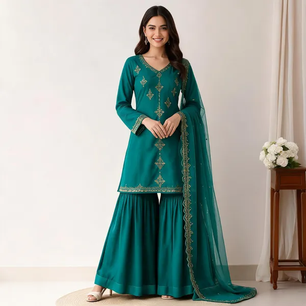 Teal_Embroidered_Anarkali_Suit_Set_For_Women