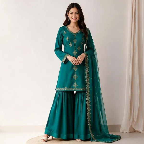 Teal_Embroidered_Anarkali_Suit_Set_For_Women