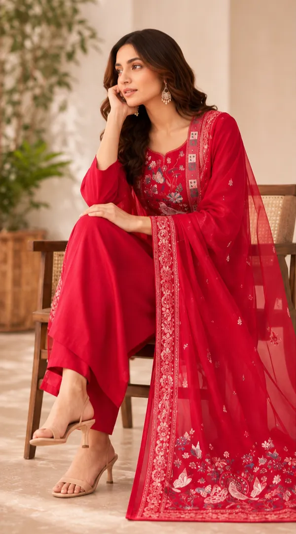 Red_Cotton_Straight_Embroidered_Kurta_Set_For_Women