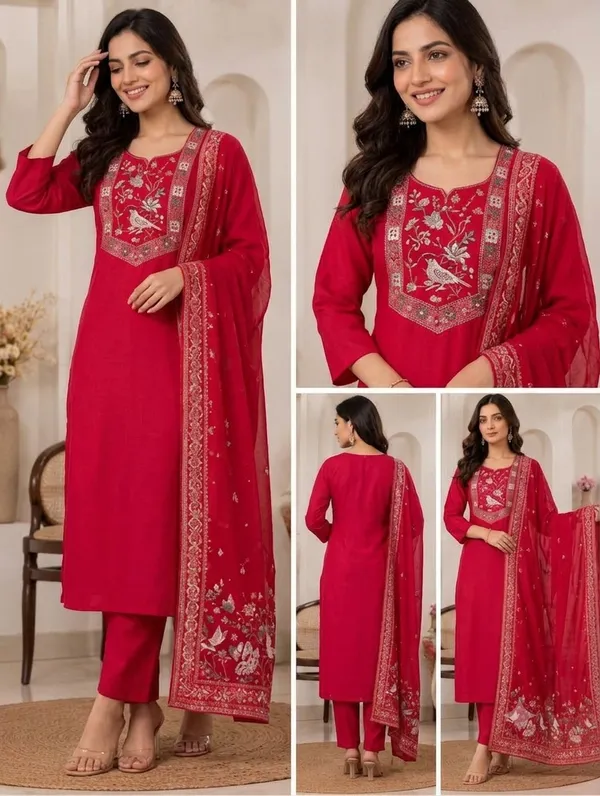 Red_Cotton_Straight_Embroidered_Kurta_Set_For_Women