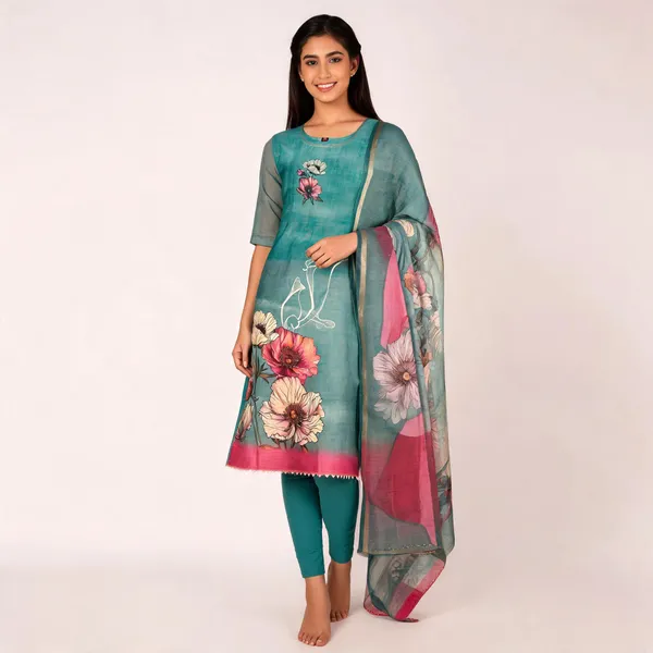 Teal_Cotton_Straight_Floral_Printed_Ethnic_Suit_Set_For_Women