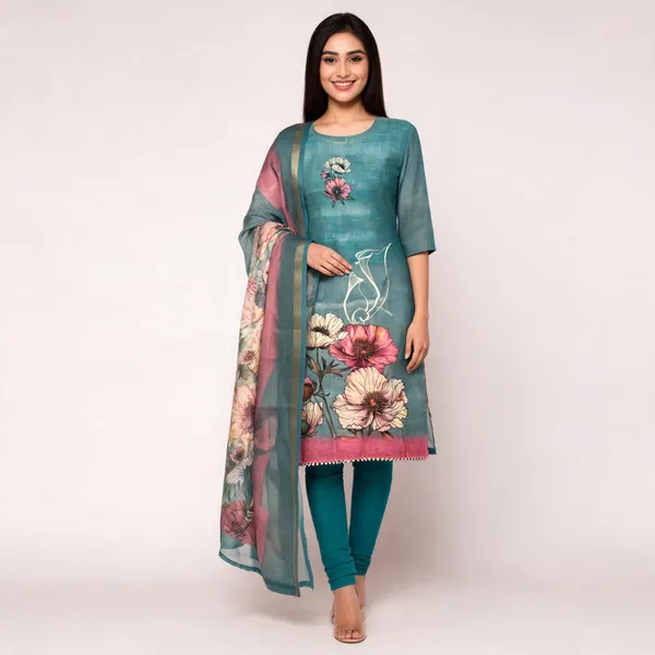 Teal_Cotton_Straight_Floral_Printed_Ethnic_Suit_Set_For_Women