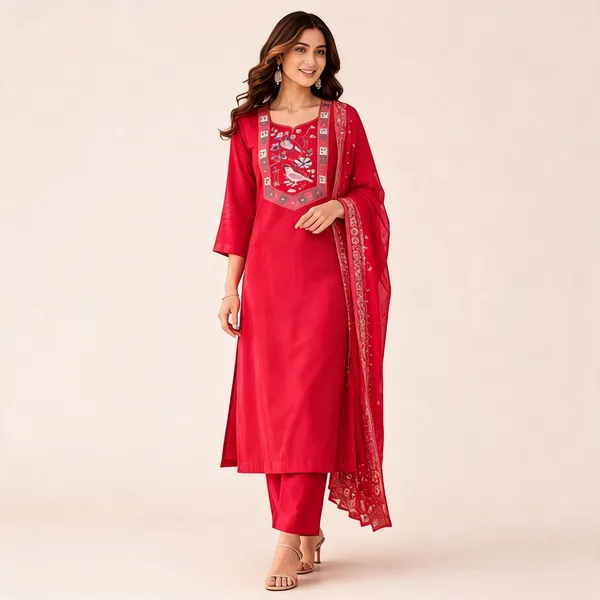 Red_Cotton_Straight_Embroidered_Kurta_Set_For_Women