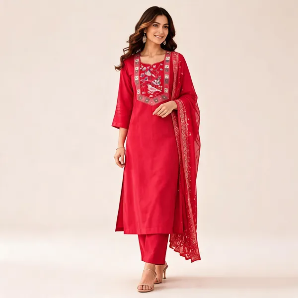 Red_Cotton_Straight_Embroidered_Kurta_Set_For_Women