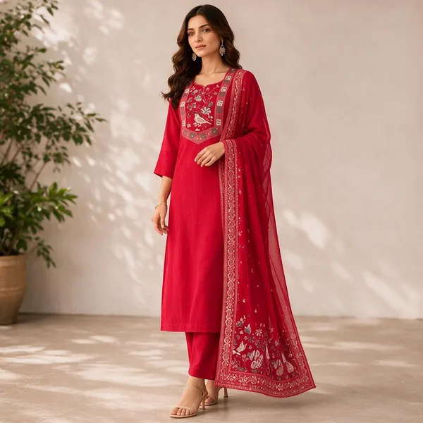 Red_Cotton_Straight_Embroidered_Kurta_Set_For_Women
