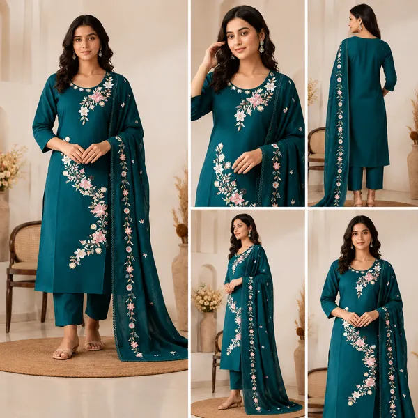 Teal_Cotton_Straight_Embroidered_Kurta_Set_For_Women