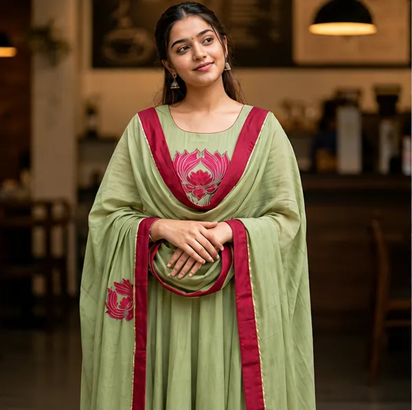 Green_Mul_Cotton_Flared_Embroidered_Anarkali_Suit_Set_For_Women