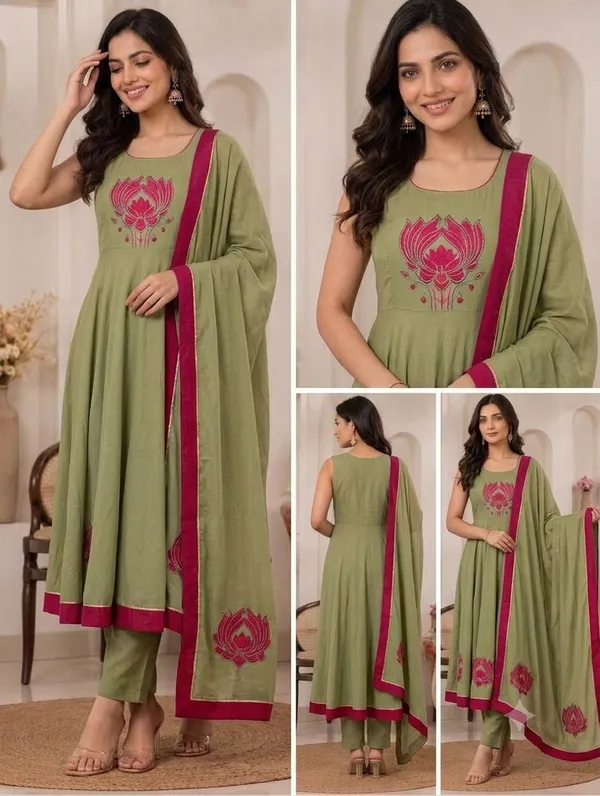 Green_Mul_Cotton_Flared_Embroidered_Anarkali_Suit_Set_For_Women