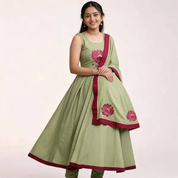 Green_Mul_Cotton_Flared_Embroidered_Anarkali_Suit_Set_For_Women