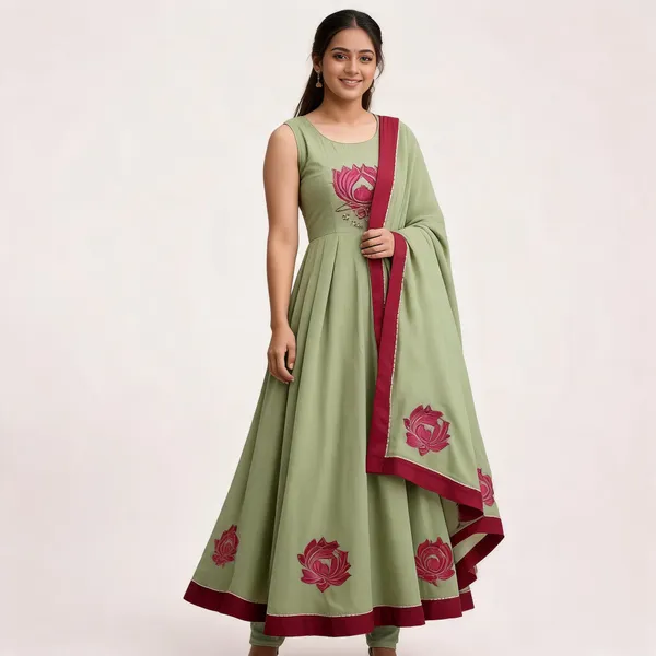 Green_Mul_Cotton_Flared_Embroidered_Anarkali_Suit_Set_For_Women