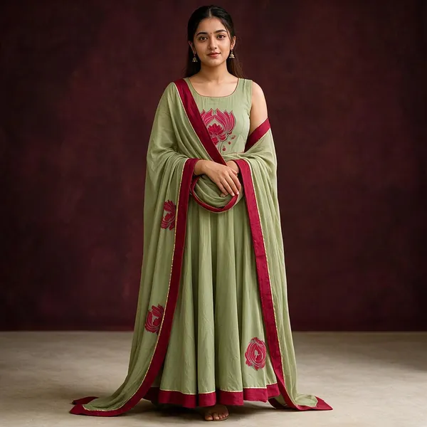 Green_Mul_Cotton_Flared_Embroidered_Anarkali_Suit_Set_For_Women