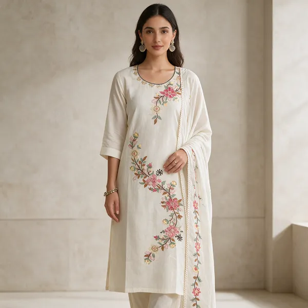 White_Pure_Cotton_Straight_Embroidered_Kurta_Set_For_Women