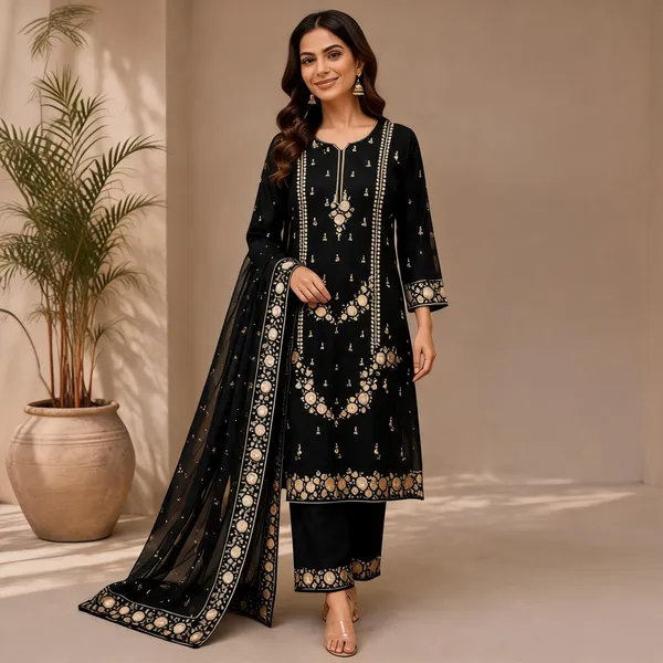Black_Rayon_Cotton_Straight_Printed_Kurta_Set_For_Women