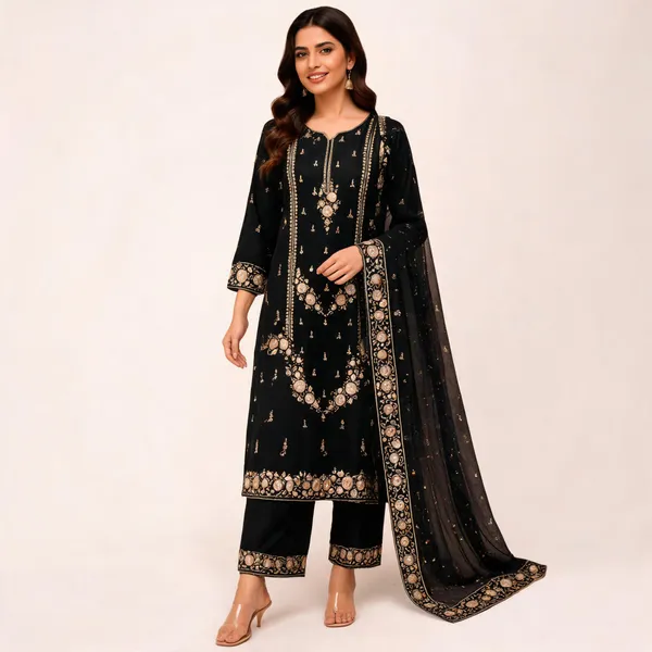 Black_Rayon_Cotton_Straight_Printed_Kurta_Set_For_Women