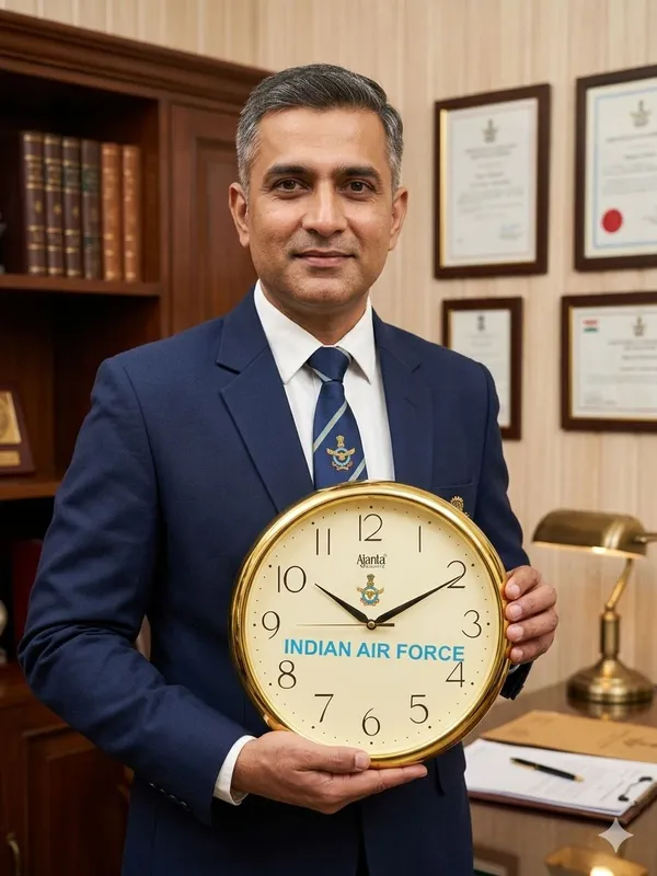 India_Air_Force_Wall_Clock_Golden_Rim