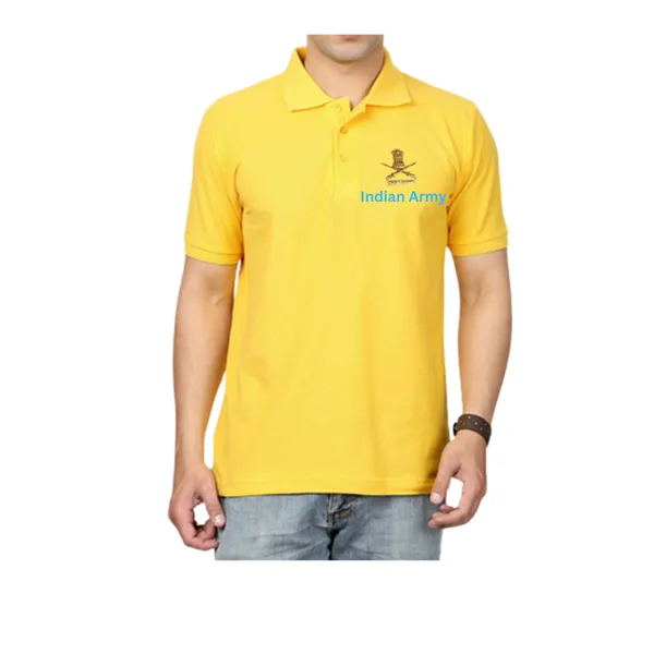 T_Shirt_Army_Golden_Orange_Collar_Pure_Cotton