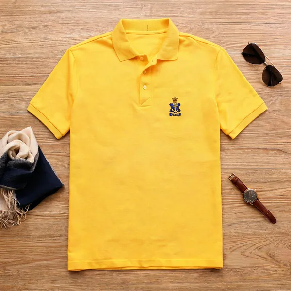 Golden_Orange_Cotton_Blend_Collared_Navy_T_Shirt_For_Men