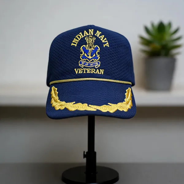 Blue_Polyester_Indian_Navy_Veteran_Single_Braided_Peak_Cap_For_Unisex